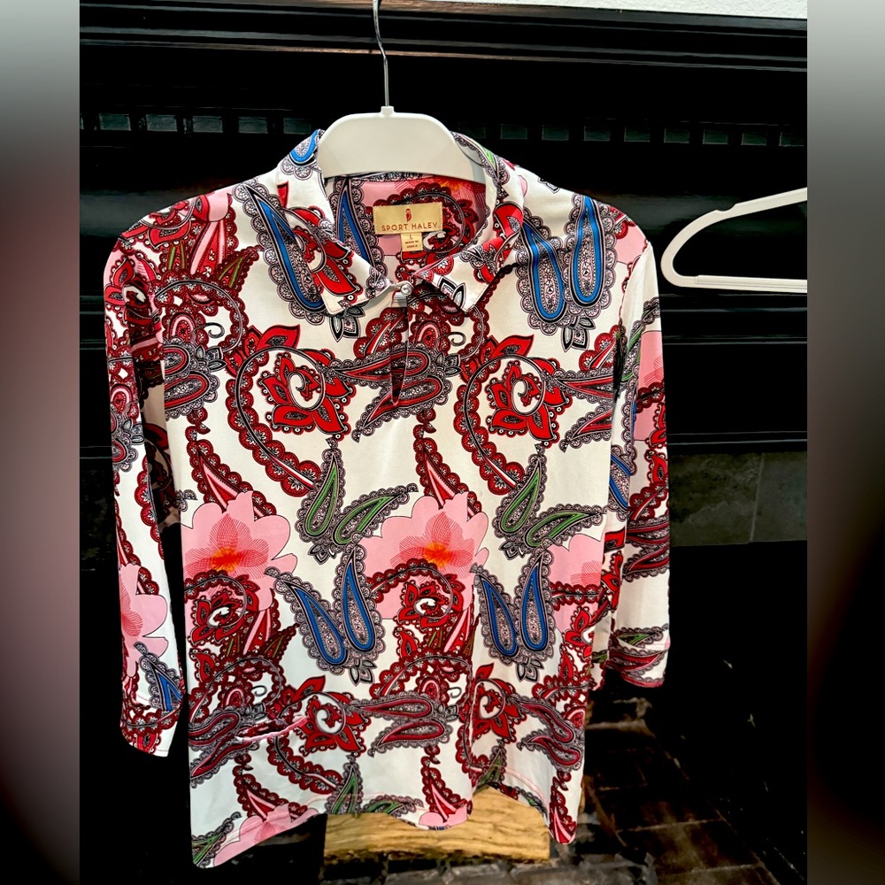 Sport Haley 3/4 sleeve sport golf shirt pink red paisley